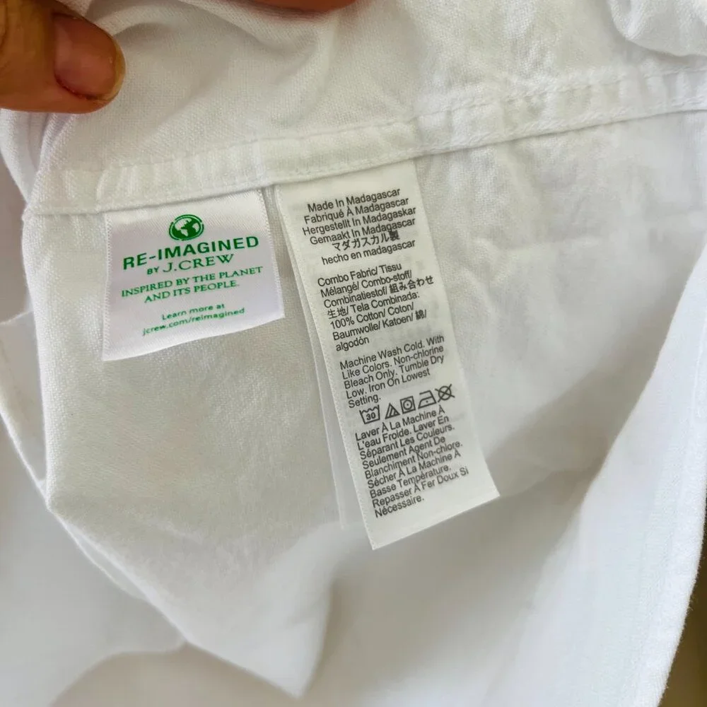 J. Crew Womens Sz L White Shrunken Button Up Shirt Broken Cotton Oxford Pocket - Picture 7 of 10